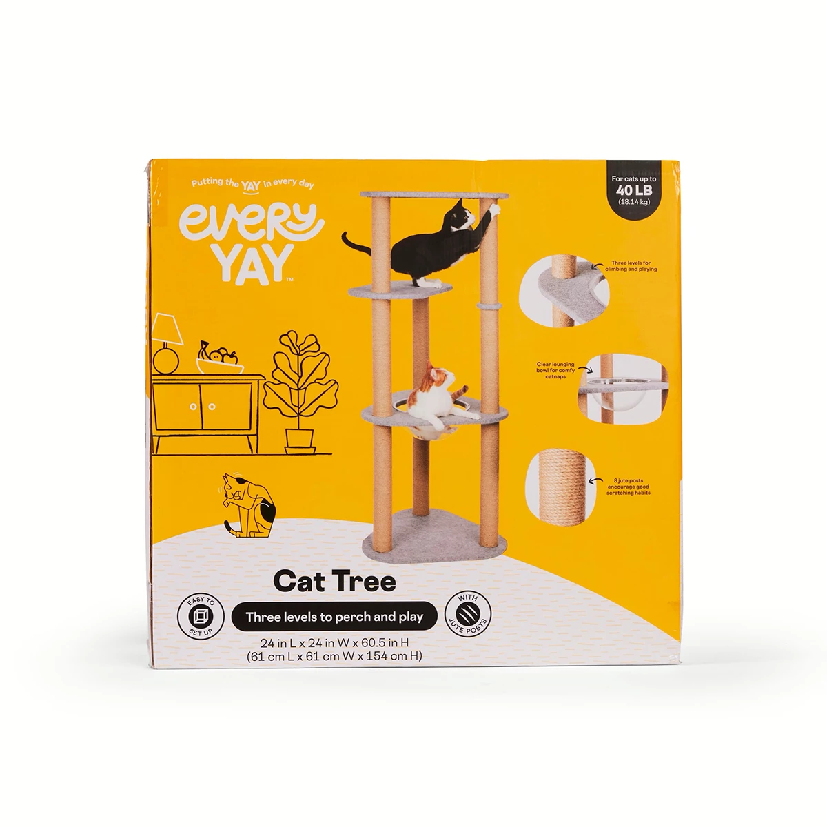 EveryYay Mueble De Tres Niveles Con Rascadores De Yute Para Gato, Gris 2 EveryYay Mueble De Tres Niveles Con Rascadores De Yute Para Gato, Gris - Image 2