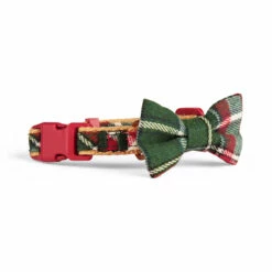 Merry Makings Collar Diseño Tartán Color Verde Con Moño Para Perro, Mediano