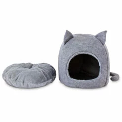 Harmony Cama Tipo Cueva Con Orejitas Y Cola Para Gato Color Gris -Tropiclean Shop medias 1255