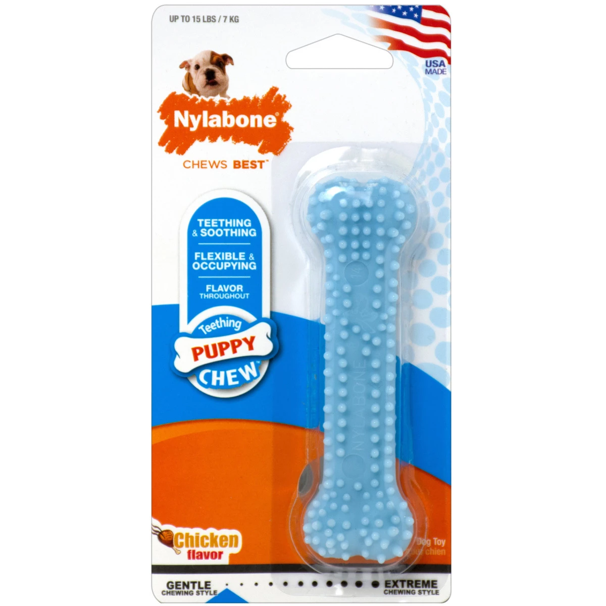 Nylabone Juguete Masticable Hueso Flexible Sabor Pollo Para Cachorro Color Azul 1 Nylabone Juguete Masticable Hueso Flexible Sabor Pollo Para Cachorro Color Azul