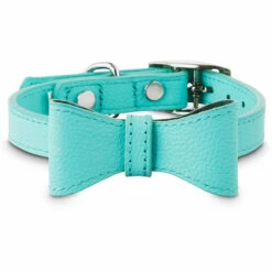 Bond & Co Collar De Cuero Color Aqua Con Moño Para Perro, X-Chico/Chico
