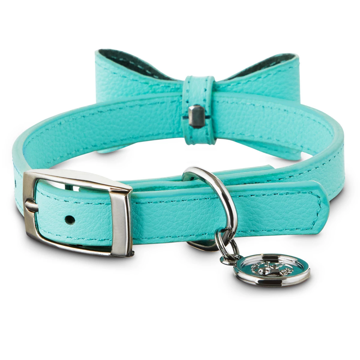 Bond & Co Collar De Cuero Color Aqua Con Moño Para Perro, X-Chico/Chico 2 Bond & Co Collar De Cuero Color Aqua Con Moño Para Perro, X-Chico/Chico - Image 2