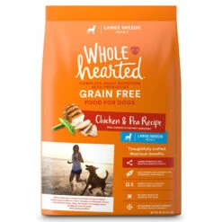WholeHearted Libre De Granos Alimento Natural Para Perro Adulto Raza Grande Receta Pollo Y Chícharo, 18 Kg