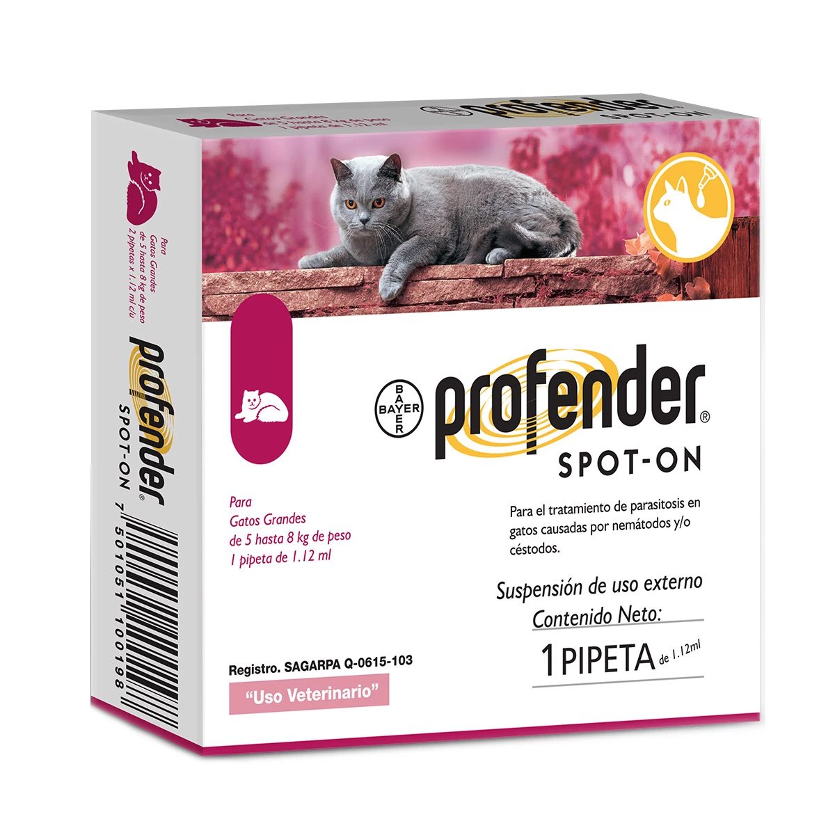 Profender Spot-On Pipeta Desparasitante Intestinal Para Gato, Grande 1 Profender Spot-On Pipeta Desparasitante Intestinal Para Gato, Grande