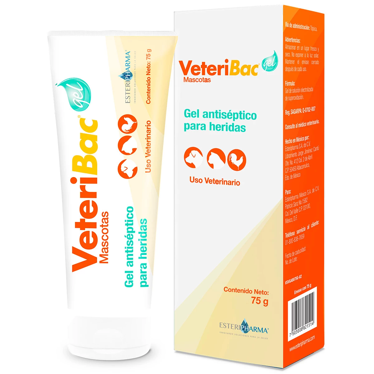 Esteripharma Veteribac Gel Antiséptico Para Perro O Gato, 75 G 1 Esteripharma Veteribac Gel Antiséptico Para Perro O Gato, 75 G