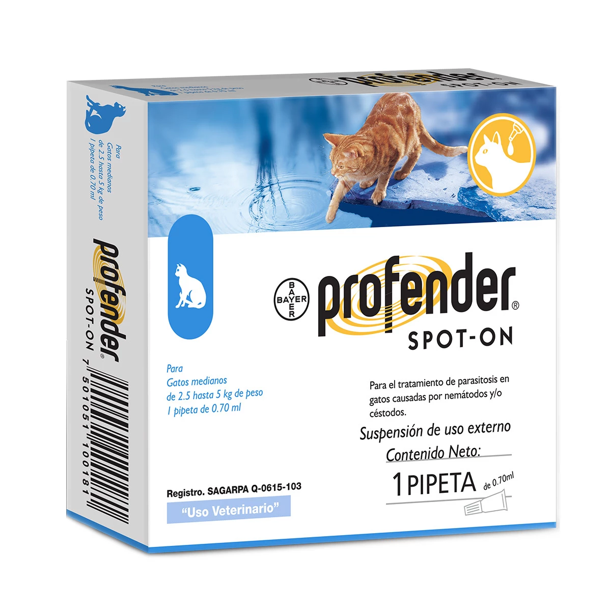 Profender Spot-On Pipeta Desparasitante Intestinal Para Gato, Mediano 1 Profender Spot-On Pipeta Desparasitante Intestinal Para Gato, Mediano