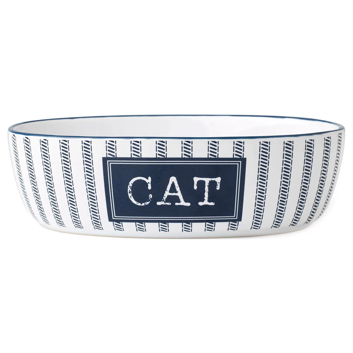 Pet Rageous Tazón De Cerámica Country Oval Rayas Para Gato, 2 Tazas 1 Pet Rageous Tazón De Cerámica Country Oval Rayas Para Gato, 2 Tazas